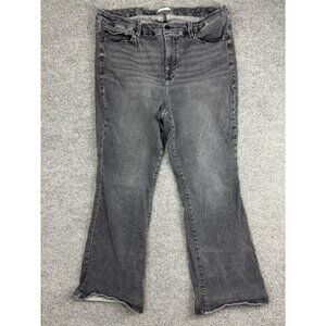 Good American Jeans Womens 18 Gray Black High Rise Flare Raw Hem Stretch Denim